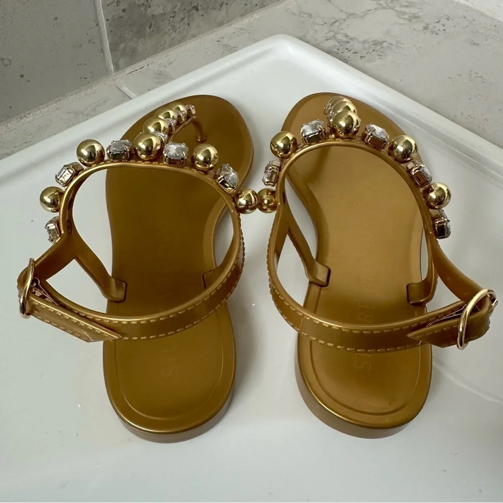 Stuart Weitzman Goldie Crystal Jelly Sandal Size 4